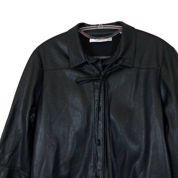 Rebecca Taylor RTR Faux Leather Buttoned Long Sleeve Romper Black Size 8 - Picture 3 of 11